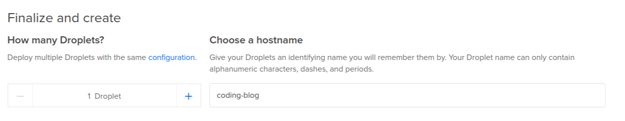 DigitalOcean Create New Droplet Page - Choose A Hostname