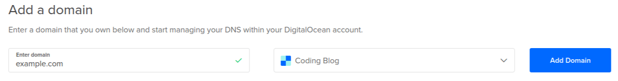 DigitalOcean Add a Domain Form