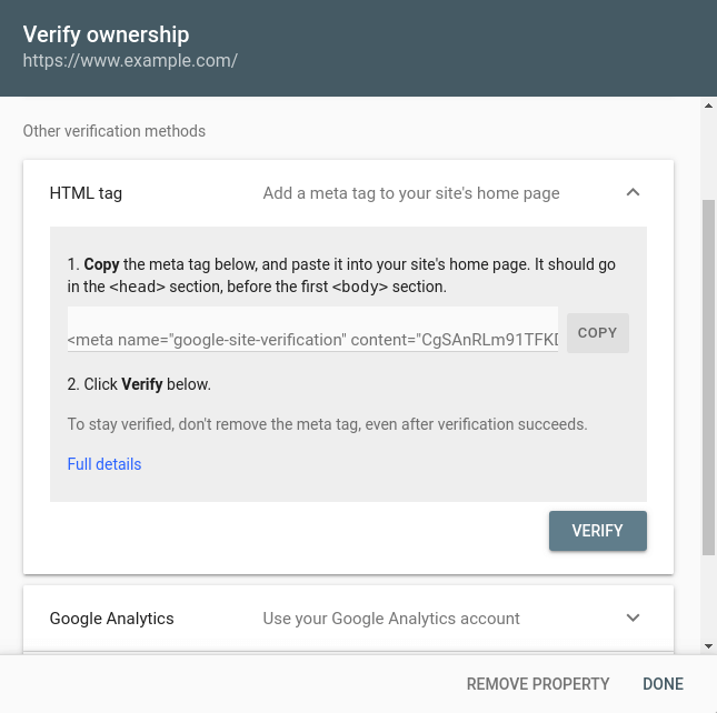 Google Search Console - Verify Ownership Property