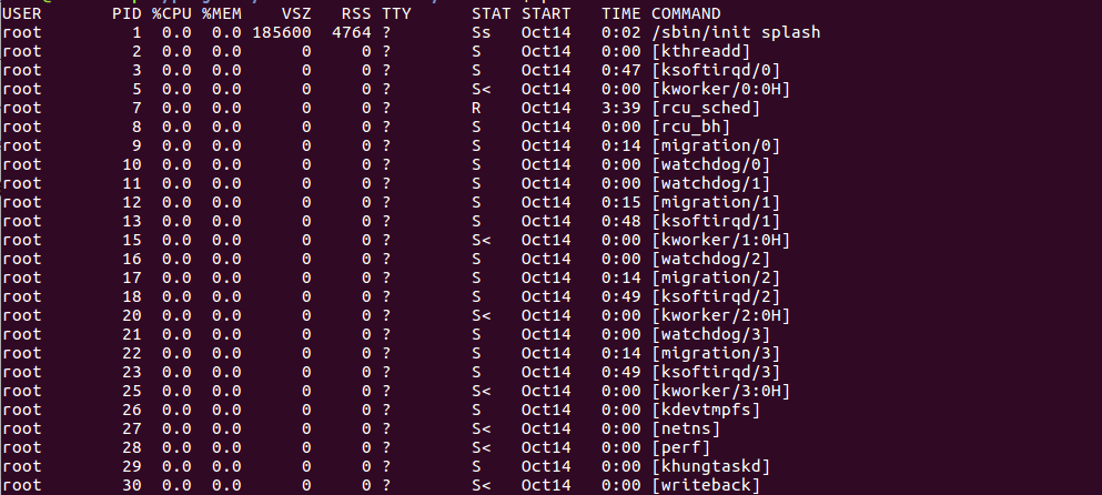 Screenshot of the Ubuntu ps aux command in the terminal.